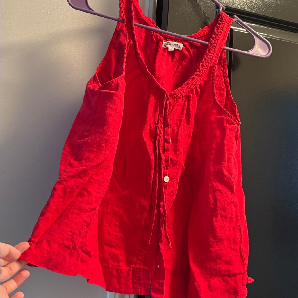 Alex Mill Red Sleeveless Linen Camisole With Tie Neckline — image 3 of 4